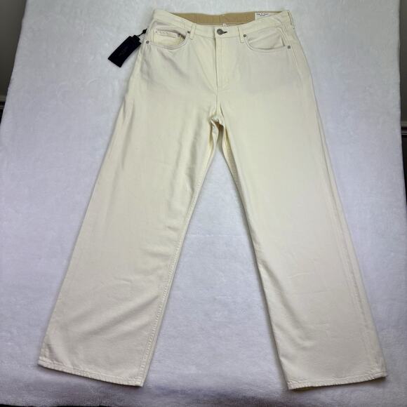 rag & bone Featherweight Logan Wide Leg Mid Rise Denim Jeans Ecru Size 32 - Picture 4 of 16